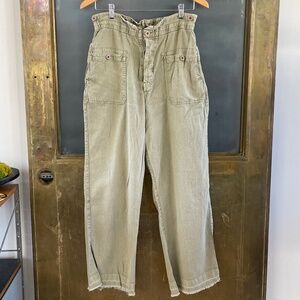 Free People Olive Utility Pants Paperbag Waist Wide Leg S